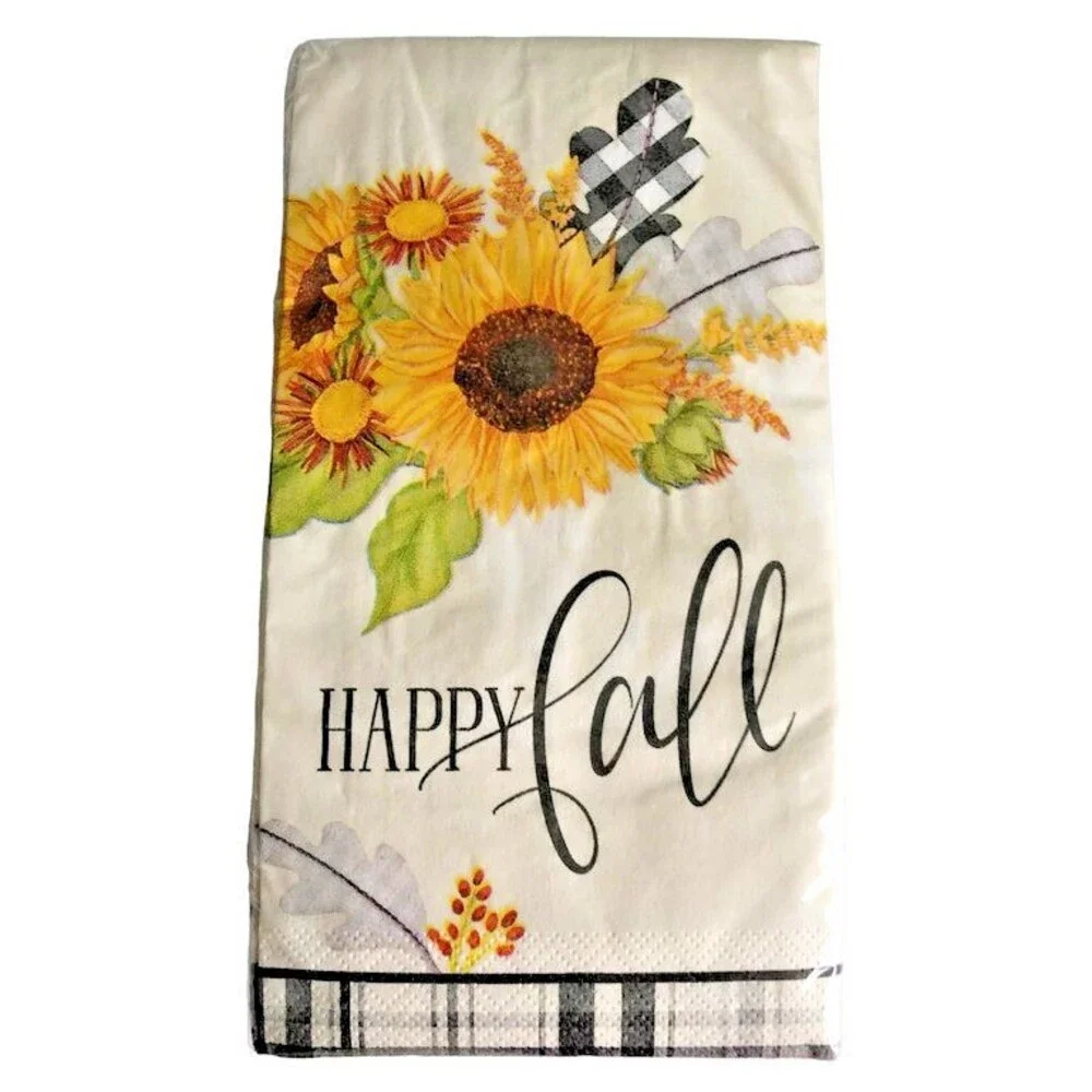 Thanksgiving Bath Paper Napkins Buffalo Check Sunflower Happy Fall 26 CT